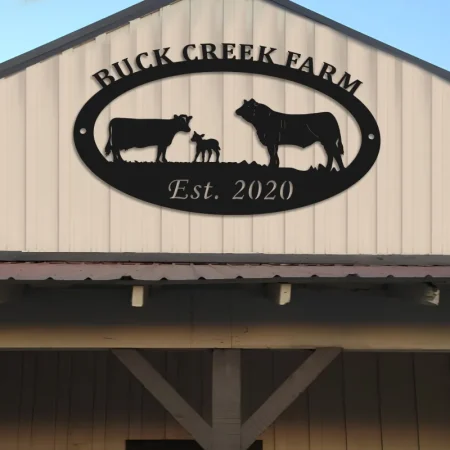 Custom Name Est Farm Sign, Cow Calf Bull Metal Sign With Metal Letter Farm Name, Metal Wall Art, Cut Metal House Sign