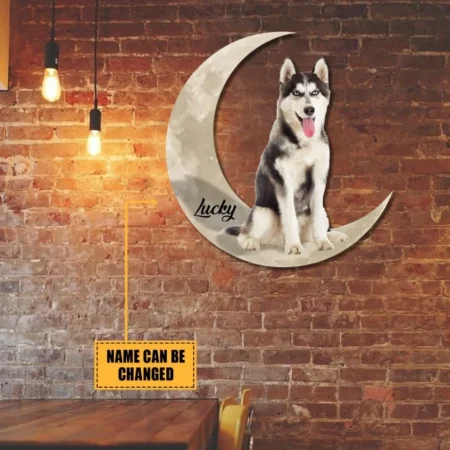 Siberian Husky Dog And Moon Customized Metal Art, Steel Plaque