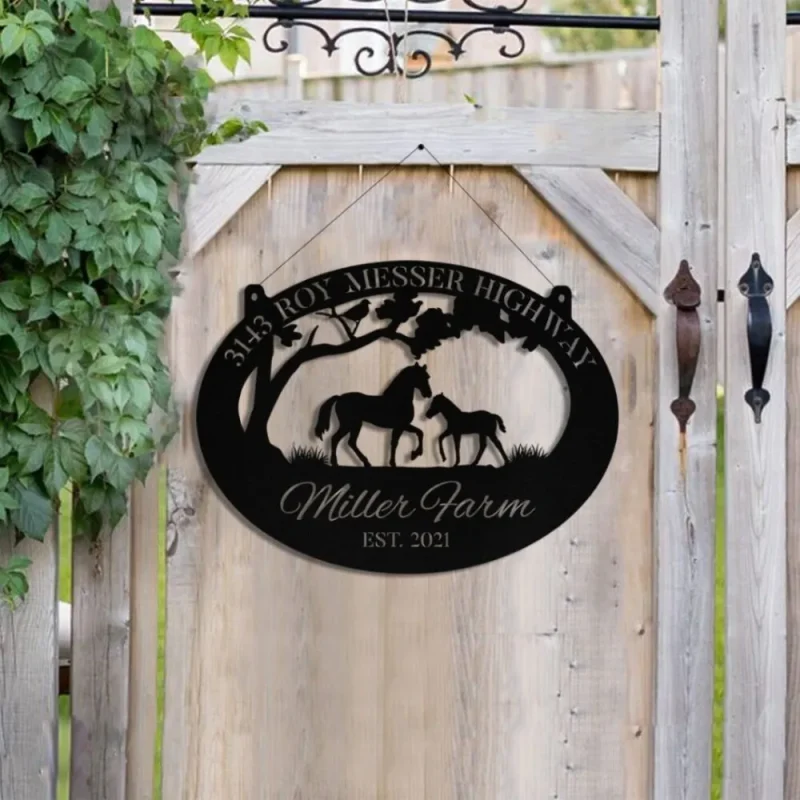 Personalized Metal Horse Sign Monogram, Custom Farm, Stable, Acres, Wall Decor Art Gift
