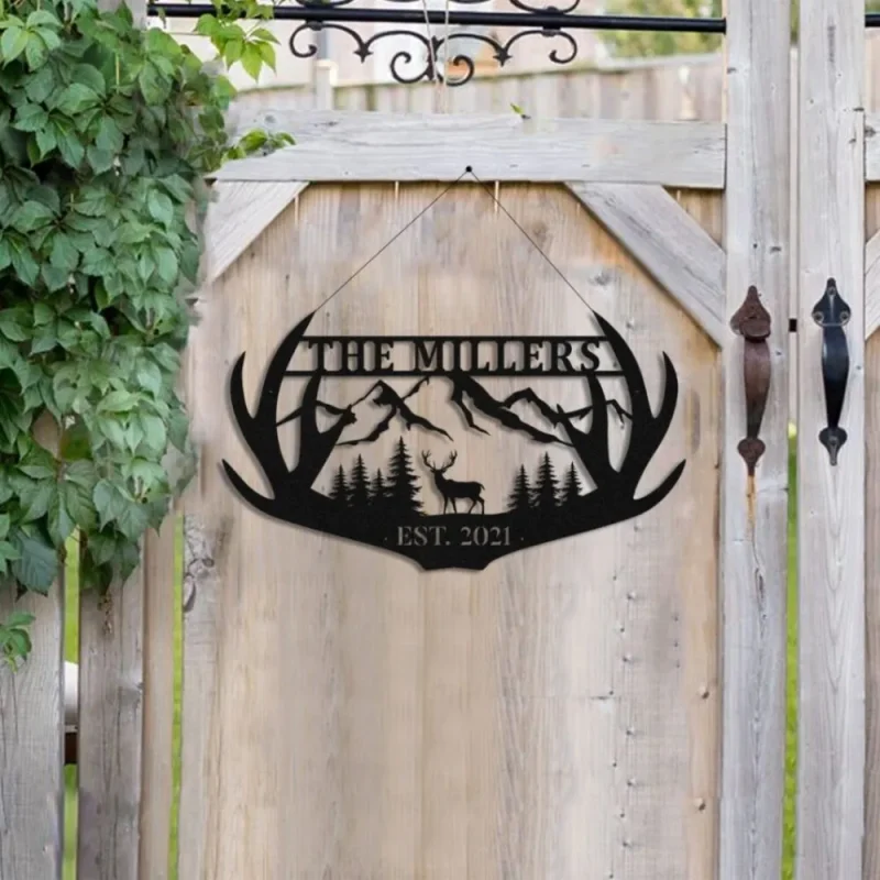 Personalized Family Name Deer Hunting Hunter Metal Sign Monogram, Custom Outdoor Farm, Cabin, Lodge, Camp, Wall Decor, Art Gift For Him