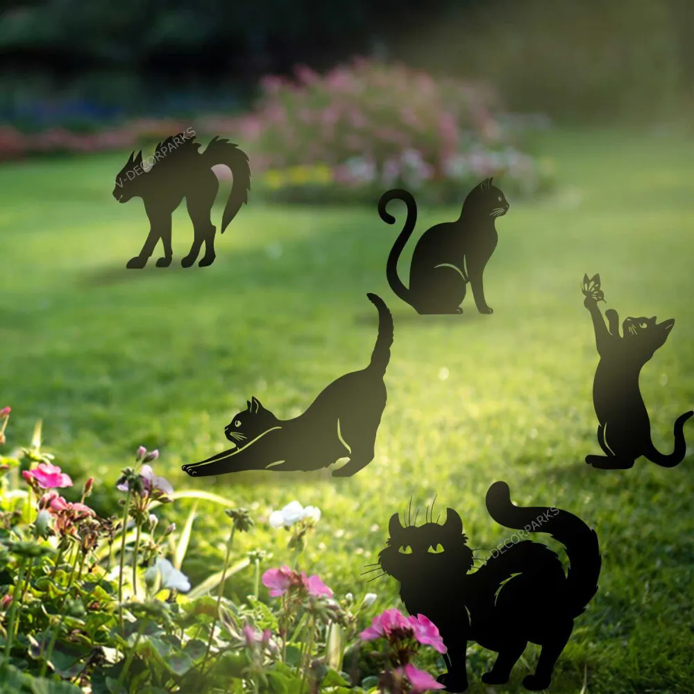 Metal Yard Art Happy Black Cats Set, Sitting Cat Garden Metal Decor ...