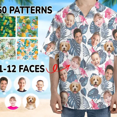 Custom Hawaiian Shirt With Face & Name, Custom Hawaiian Shirt For Men Women Kid, Hawaiian Dog Shirt, Hawaiian Shirt Logo, Family Travel