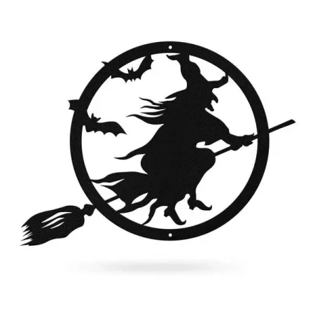 Halloween Witch Riding Broom, Cut Metal Sign, Metal Wall Art, Metal House Sign