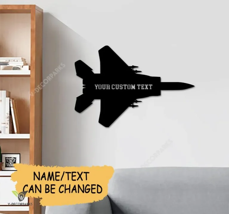 Custom Name Us Air Force Cut Metal Sign, Us Military F-15 Eagle Silhouette Laser Cut Metal Sign Art