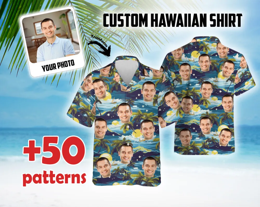 Custom Face Hawaiian Shirt, Personalized Your Photo Aloha Beach Shirt ...