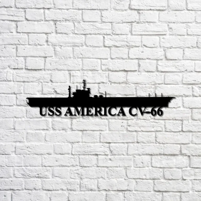 Uss America Cv-66 Navy Ship Metal Sign, Memory Wall Metal Sign Gift For Navy Veteran, Navy Ships Silhouette Metal Sign