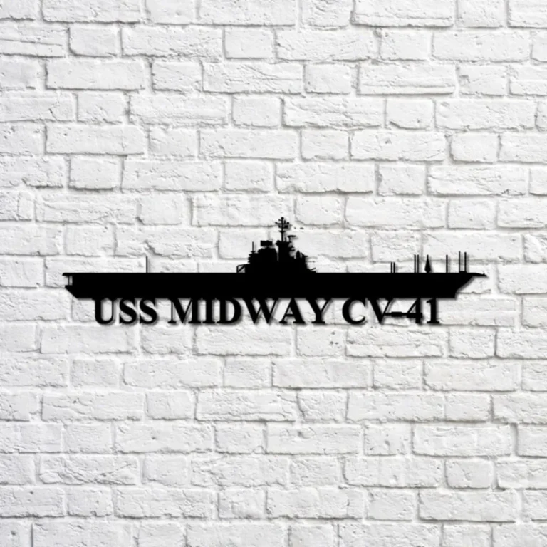 Uss Midway Cv-41 Navy Ship Metal Sign, Memory Wall Metal Sign Gift For Navy Veteran, Navy Ships Silhouette Metal Sign