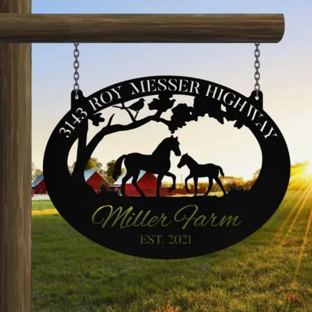 Personalized Metal Horse Sign Monogram, Custom Farm, Stable, Acres, Wall Decor Art Gift
