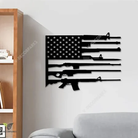 Us Flag Military Guns Cut Metal Sign