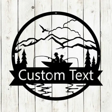 Custom Name Sign With Fishing Design, Metal Custom Name Sign, Monogram, Wedding Gift, Fishing Sign, Country Cottage, Cabin Sign, Fathers Day