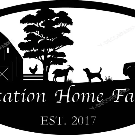 Metal Farm Sign With Fence And Chicken, Goat And Pickup, Metal Wall Art, Metal House Sign