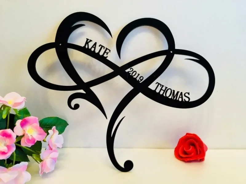 Personalized Infinity Symbol Custom Heart Names Est Year Metal Wedding Date Valentines Day Gift For Couple Love Established Sign Door Hanger