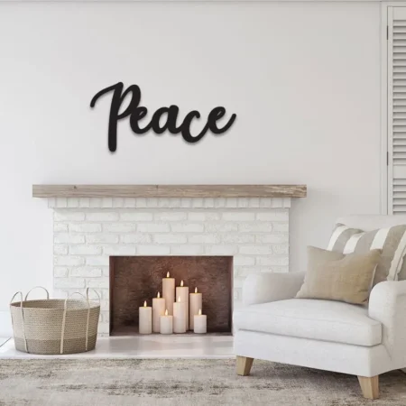 Peace Sign, Peace Metal Word, Dining Room Wall Art, Metal Cursive Word Sign, Cursive Word Wall Art, Farmhouse Decor