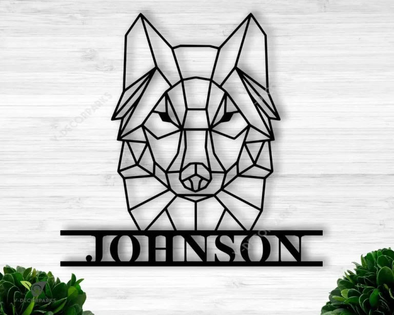 Personalized Geometric Wolf Sign, Custom Wolf Head Sign, Personalized Wolf, Wilderness Sign, Custom Metal Name Sign