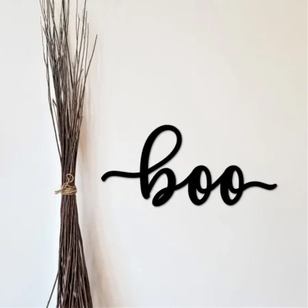 Halloween Boo Sign - Metal Wall Hanging - Halloween Decoration - Ghost Decor - Front Door Hanger - Cursive Metal Boo Word