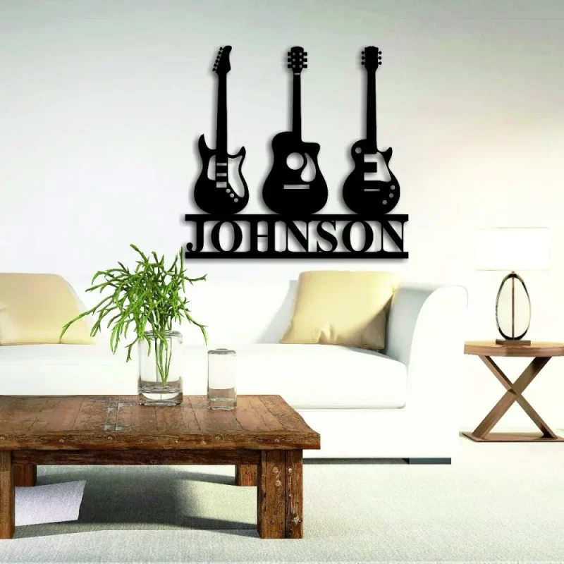 Personalized Metal Guitar Name Sign, Electric Guitar Sign, Acoustic Name Sign, Bass Name Sign, Music Name Art, Musician Wall Art