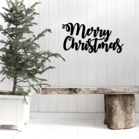 Merry Christmas Metal Sign - Merry Christmas Words Metal Wall Art - Christmas And Holiday Decor - Farmhouse Christmas Sign - Script Words