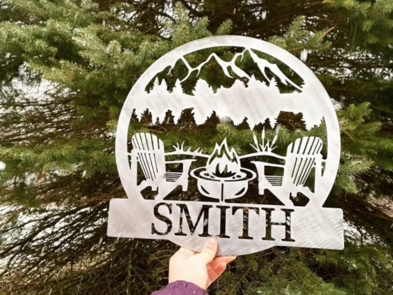 Personalized Metal Lake Sign -lake Scene Metal Sign - Metal Monogram Sign - Rustic Metal Pond Sign - Chairs And Camp Last Name Sign - Custom