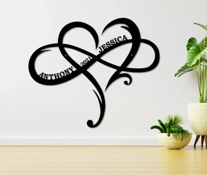 Infinite Heart Metal Sign For Couple, Love Established Sign Door Hanger, Personalized Couple Name Infinity Symbol, Wedding Date Sign