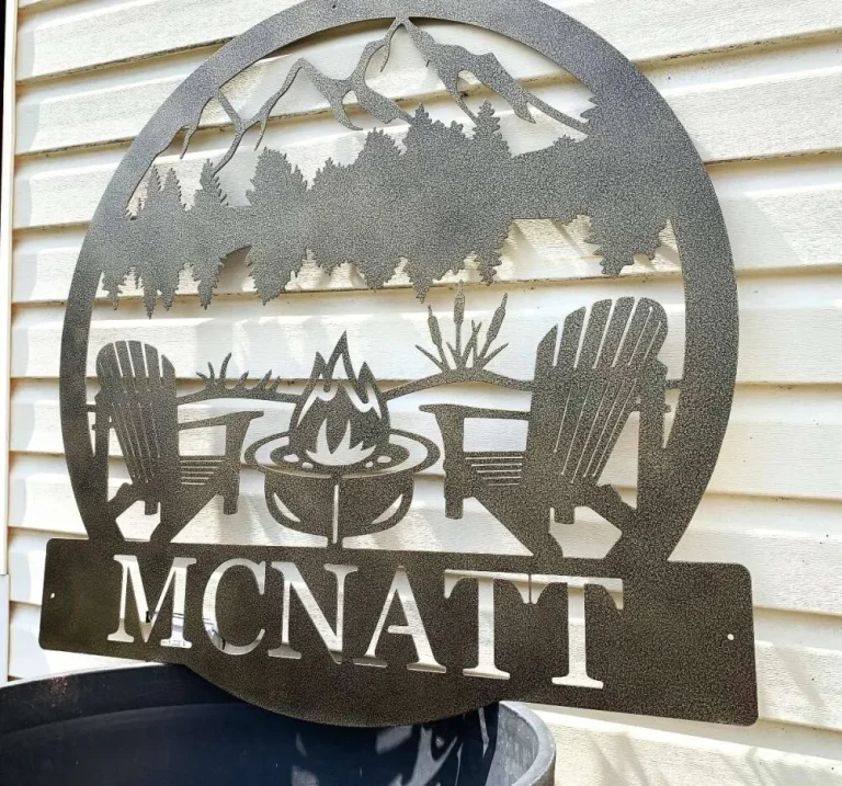 Personalized Metal Lake Sign -lake Scene Metal Sign - Metal Monogram Sign - Rustic Metal Pond Sign - Chairs And Camp Last Name Sign - Custom