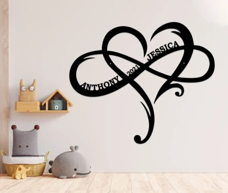 Infinite Heart Metal Sign For Couple, Love Established Sign Door Hanger, Personalized Couple Name Infinity Symbol, Wedding Date Sign
