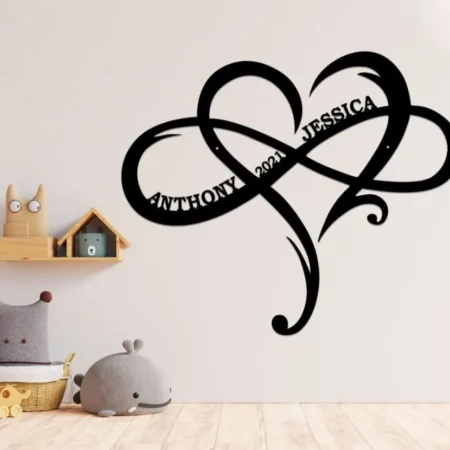 Infinite Heart Metal Sign For Couple, Love Established Sign Door Hanger, Personalized Infinity Symbol, Custom Heart Name,wedding Date Sign