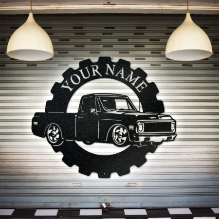 Custom Truck Classic Car Cut Metal Sign, Personalized Truck Name Metal Sign Wall Art