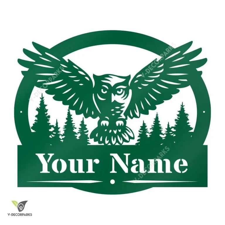 Owl In Flight Monogram Metal Owl Sign