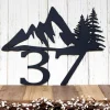 Custom Mountain House Number Metal Sign - Black, Mountain, Pine Tree, Metal Sign, Address Plaque, Outdoor Sign