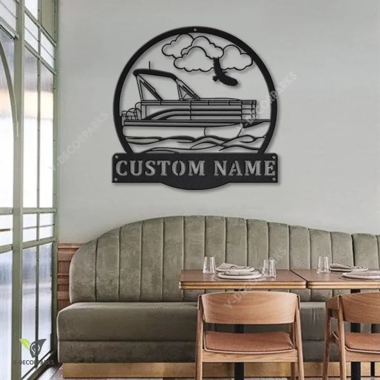 Personalized Pontoon Boat Metal Sign Art, Custom Pontoon Boat Monogram Metal Sign, Pontoon Boat Gifts, Job Gift, Home Decor