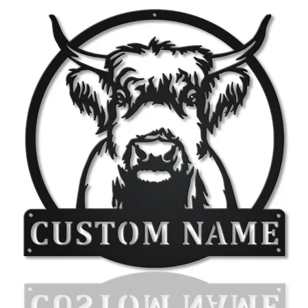 Personalized Highland Cow Monogram Metal Sign Art Custom Highland Cow Metal Sign, Cow Lover Farm Decoration For Living Room