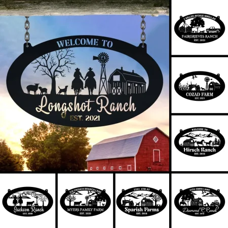 Personalized Your Metal Farm Sign with Tractor, Horses And Rooster, Farmhouse Decor, Metal Ranch Art, Farm Door Sign, Outdoor Decor