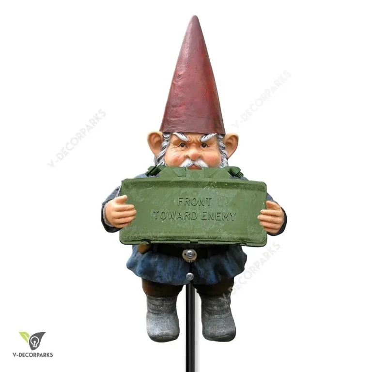 Garden Gnomes Holding M18 Claymore - 2d Print Metal Garden Art