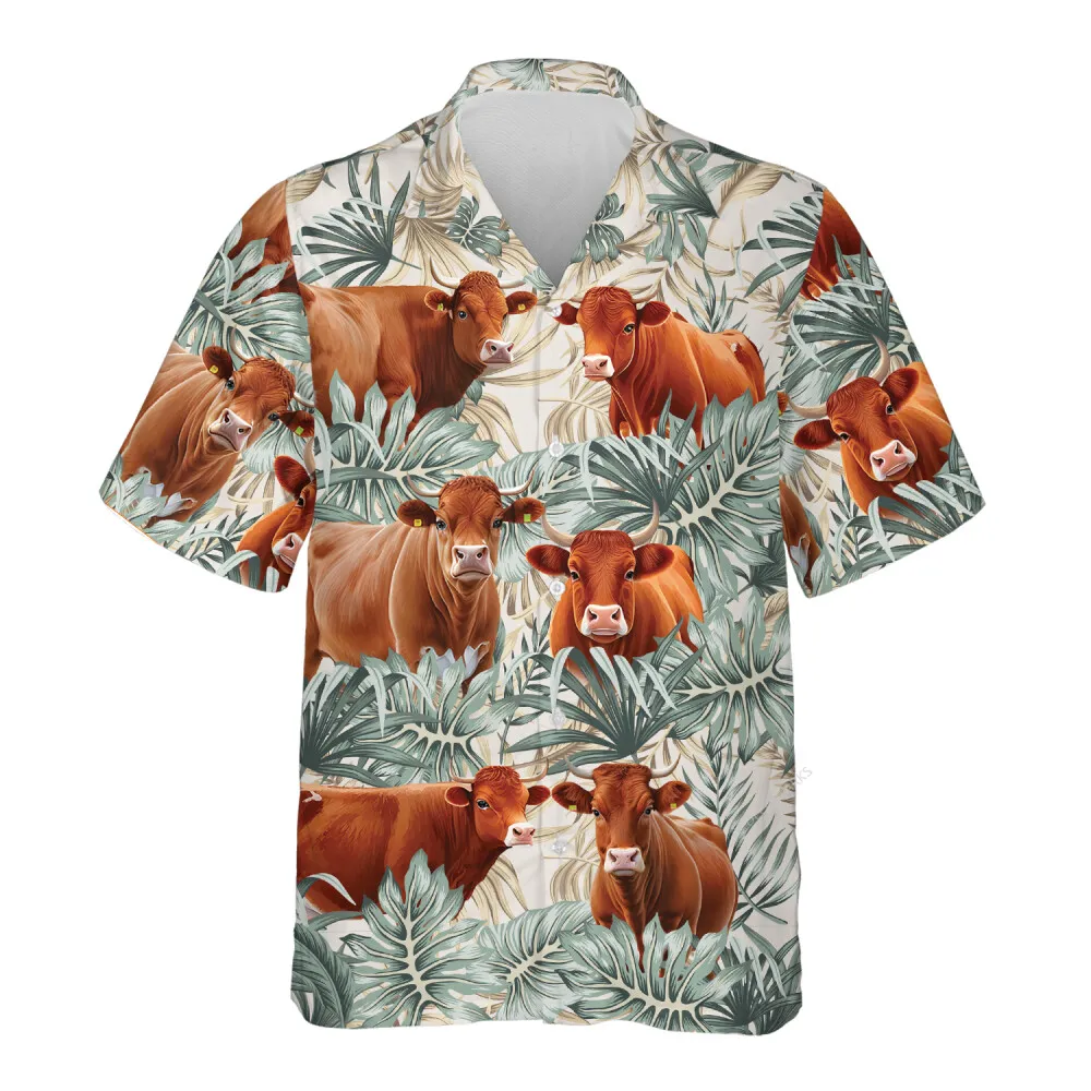 Tropical Red Angus Cow Unisex Hawaiian Shirt, Funny Red Angus Cow Aloha ...