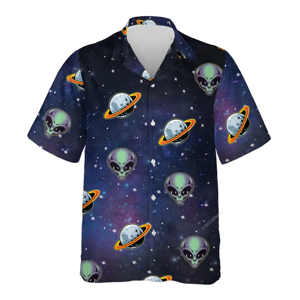 Galaxy Alien Hawaiian Shirt For Men Women, Space Ufo Alien Pattern ...