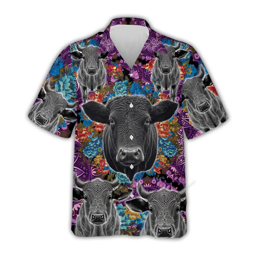 Black Angus Hawaiian Shirt Short Sleeve, Angus Cow Cattle Aloha Shirt ...