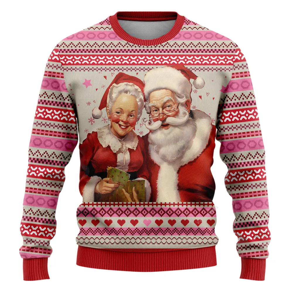 Santa Claus Couple Ugly Christmas Sweaters For Men Women, Merry Christmas Holiday Ugly Sweaters, 3d Printed Santa Crewneck Knitted Ugly Sweaters | - Bouty Shop