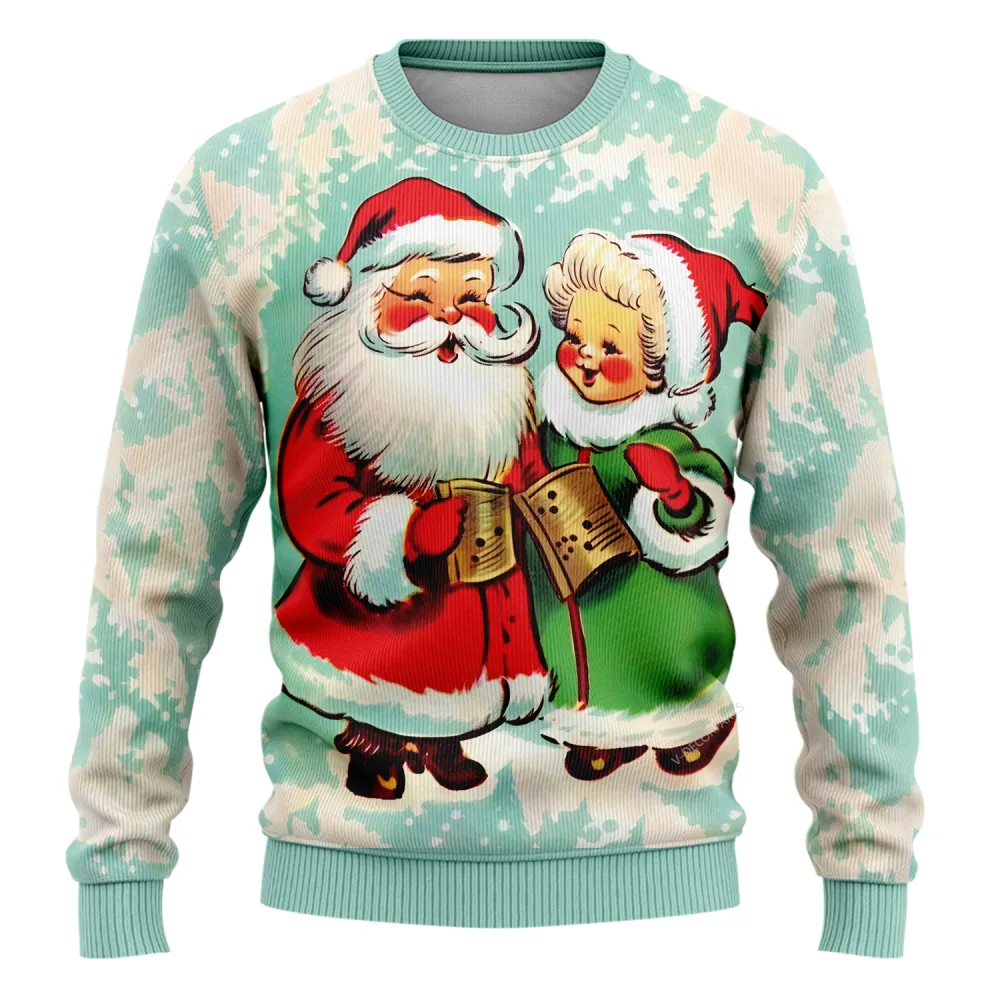Lovely Santa Couple Ugly Christmas Sweaters For Men Women, Merry Christmas Holiday Ugly Sweaters, 3d Printed Santa Crewneck Knitted Ugly Sweaters | - Bouty Shop