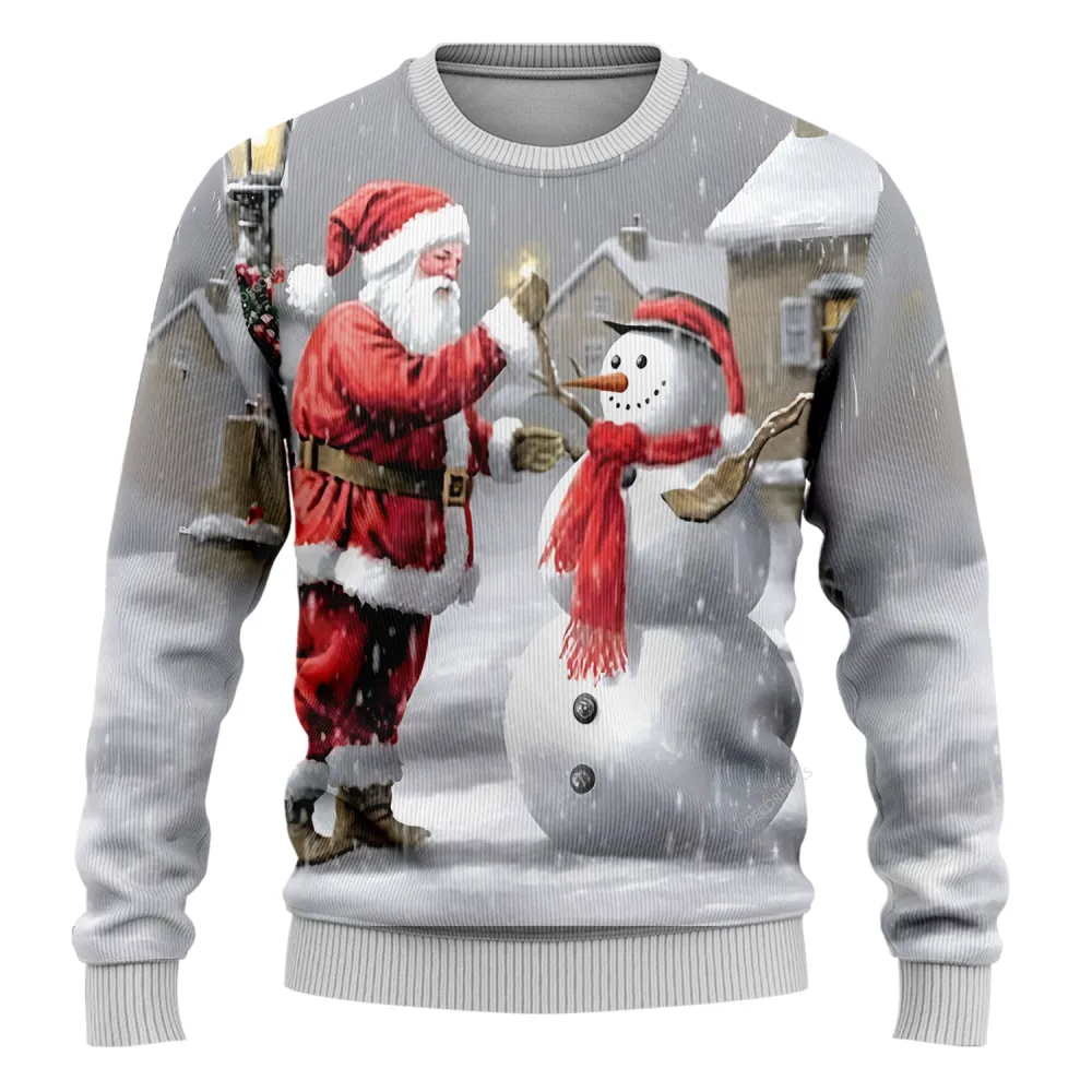 Santa & Snowman Ugly Christmas Sweaters For Men Women, Merry Christmas Holiday Ugly Sweaters, 3d Printed Santa Crewneck Knitted Ugly Sweaters | - Bouty Shop