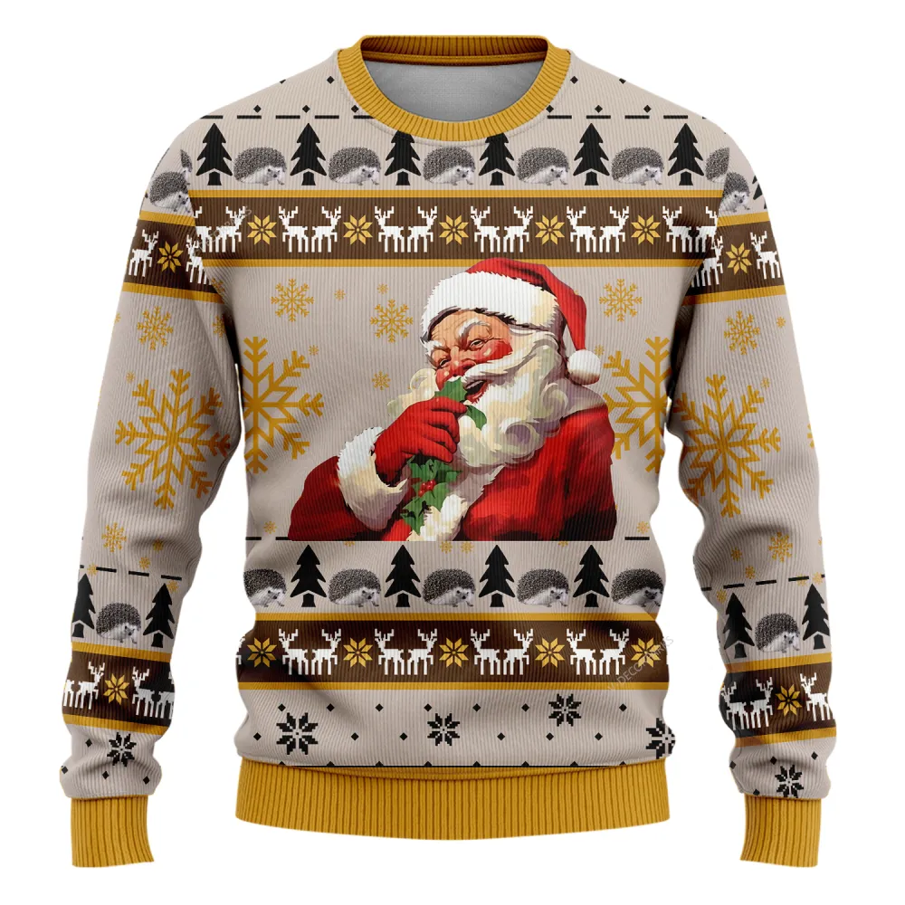 Happy Santa Ugly Christmas Sweaters For Men Women, Merry Christmas Holiday Ugly Sweaters, 3d Printed Santa Crewneck Knitted Ugly Sweaters | - Bouty Shop