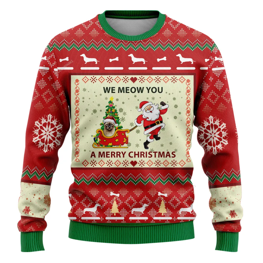 Burmese Cat Ugly Christmas Sweaters For Men Women, Meowy Christmas Holiday Ugly Sweaters, 3d Printed Cat Lover Crewneck Knitted Ugly Sweaters | - Bouty Shop