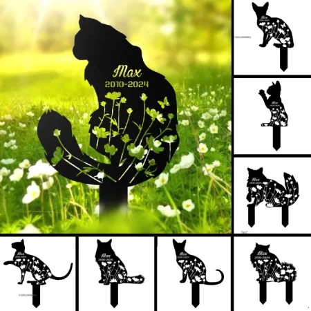 Custom Floral Cat Memorial Metal Garden Stake, Cat Lovers Metal Yard Sign, Cat With Name Personalized, Pet Grave Marker, Remembrance Stake