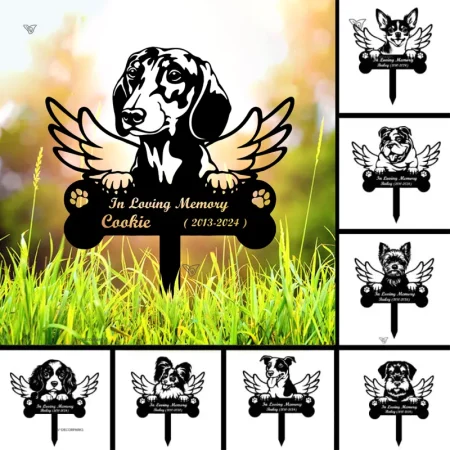 Personalized Dog Memorial Metal Stake Sign, Dog with Angel Wings Metal Garden Sign, Dog Lover Metal Yard Sign, Dog Grave Marker, Pet Remembrance Stake