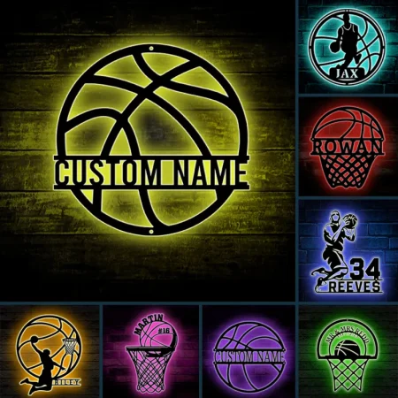 Personalized Basketball Metal Wall Art With LED Lights, Custom Basketball Player Metal Sign, Basketball Metal Wall LED Sign, Gift For Basketball Lover