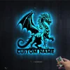 Dragon Metal Wall Art Led Lights Personalized Custom Name Dragon Metal Sign, Dragon Lover Gifts, Boy Room Decor Dragon Lover Gift, Dragon Decor