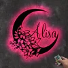 Custom Metal Name Sign, Personalized Moon Metal Sign Moon Name Sign, Kid Nursery Decor, Floral Moon Metal Art, Garden Sign, Family Name Sign