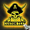 Custom Pirate Skull Metal Wall Art Led Light | Personalized Pirate Ship Name Sign | Halloween Led Light Decoration