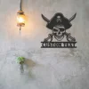 Custom Pirate Skull Metal Wall Art Led Light | Personalized Pirate Ship Name Sign | Halloween Led Light Decoration