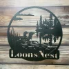 Custom Loon Duck Cabin Metal Wall Art, Personalized Duck Lake House Metal Name Sign, Waterfowl Loons Metal Wall Art, Loon Cabin Lodge Metal Decor