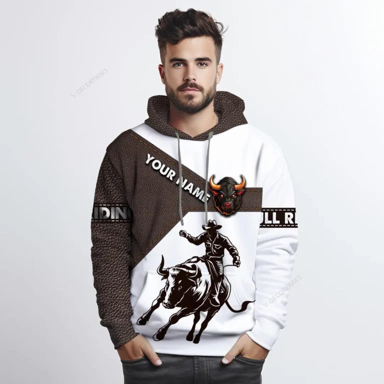 Personalized Name Bull Rider Mens 3d All Over Printed Hoodies, Rodeo Cowboy 3d Pullover Sweatshirt With Pockets, Custom Name Bull Riding Unisex Hoodie